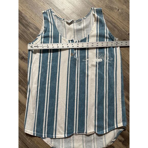 Vtg 90's Henley Tank Top Gimmie Women's Size Large Blue Stripe Beach Surf Cotton - Picture 3 of 6